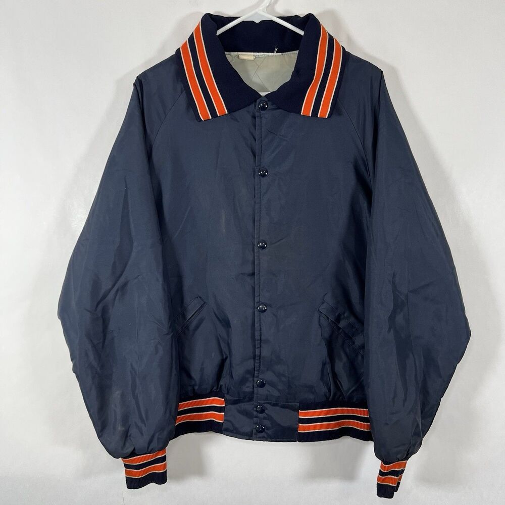 Vintage 80s 90s Harvard Clothing Snap Front Bomber Jacket Mens XL Navy Orange